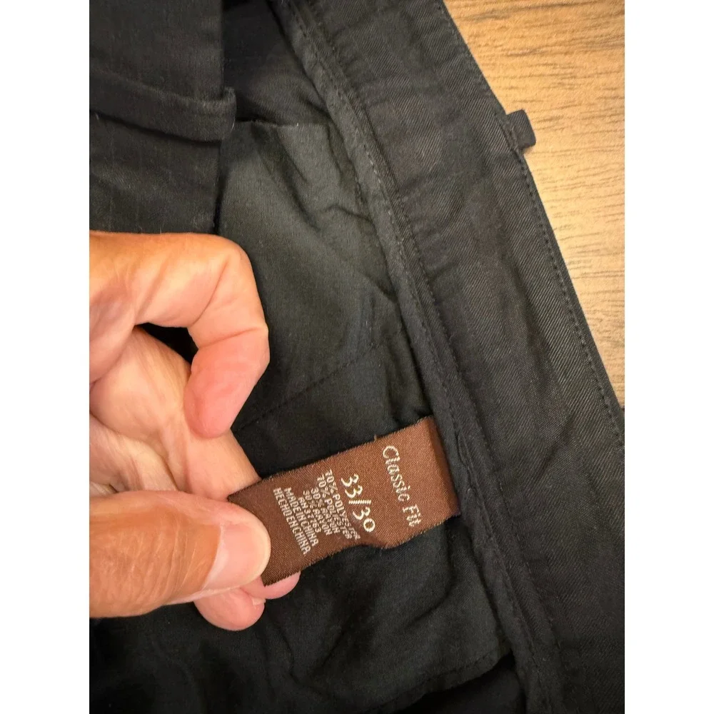 Perry Ellis Mens Classic Fit Black Dress Pants Trousers 33x30 Flat Front Work
